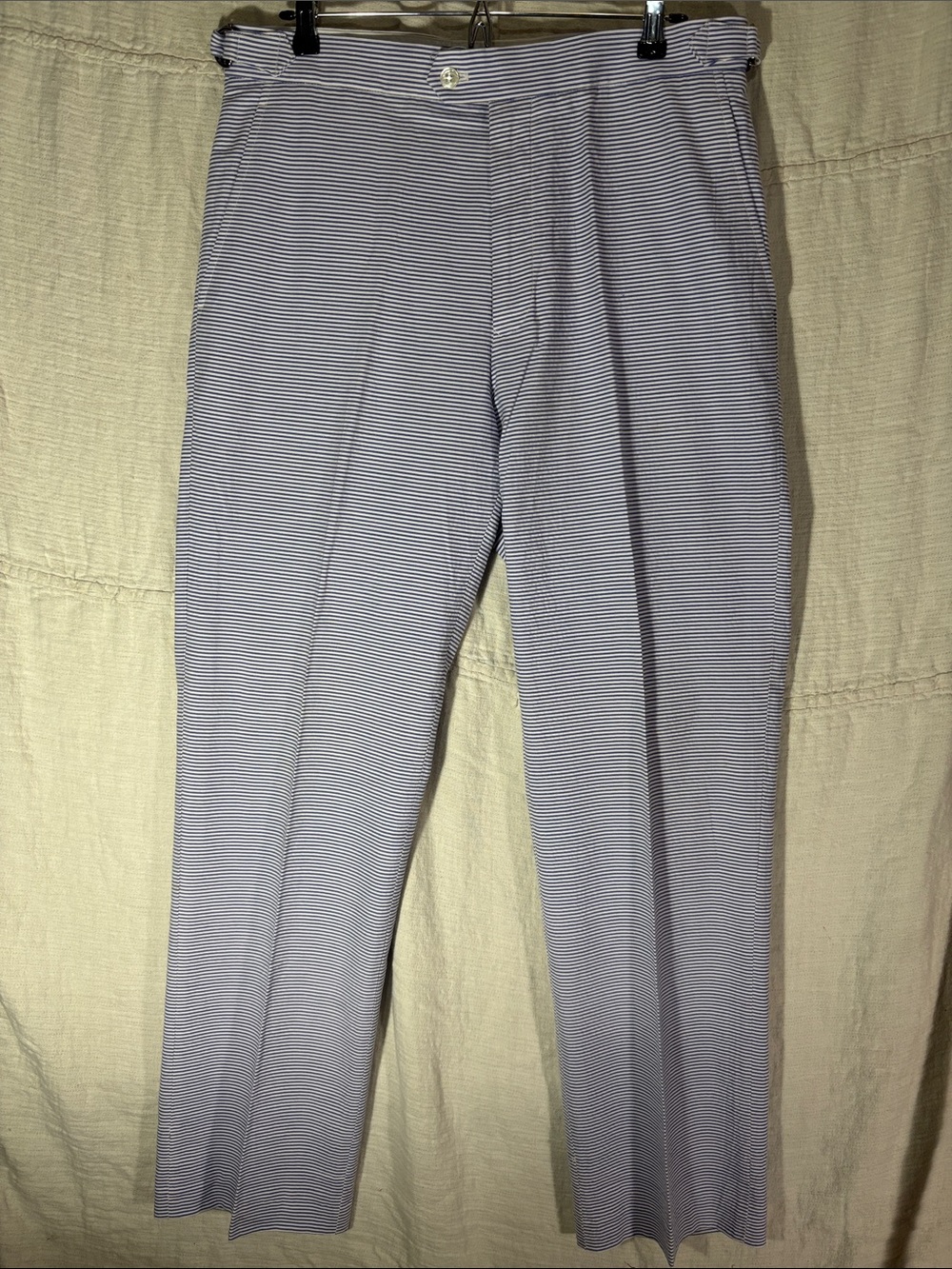 Henry Jacobson Blue White Horizontal Striped Seersucker Pants 34x30 Like New
